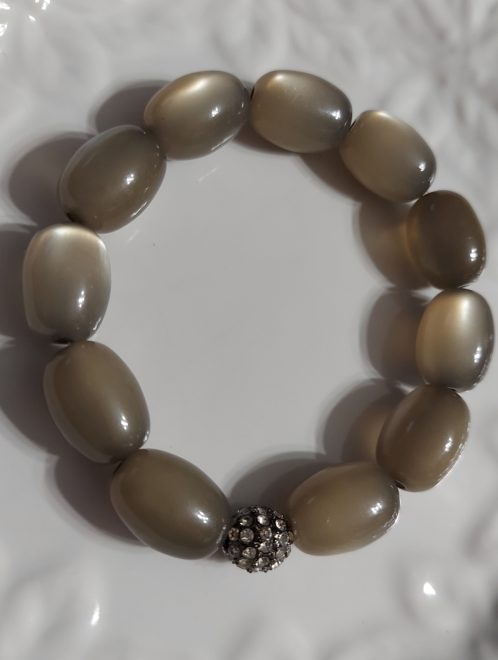 Talbot's Silver/Olive-Grey Swarovski Accent Bead Statement Bracelet